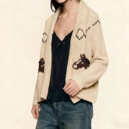 Women’s Knit Cardigan Fashionable Sailboat Horse Pattern Loose Fit Long Sleeve V Neck Open Front Lightweight Sweater