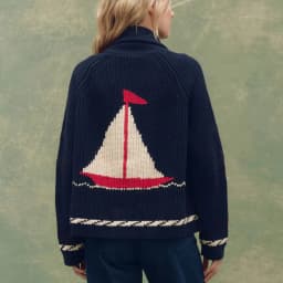Women’s Knit Cardigan Fashionable Sailboat Horse Pattern Loose Fit Long Sleeve V Neck Open Front Lightweight Sweater