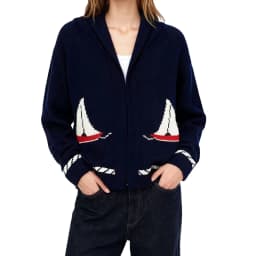 Women’s Knit Cardigan Fashionable Sailboat Horse Pattern Loose Fit Long Sleeve V Neck Open Front Lightweight Sweater