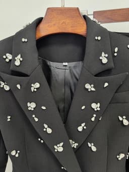 HIGH STREET Newest 2026 Stylish Designer Suit Set Women's Diamonds Beaded Blazer Pants Set 2pcs