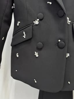 HIGH STREET Newest 2026 Stylish Designer Suit Set Women's Diamonds Beaded Blazer Pants Set 2pcs