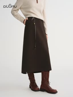 DUSHU Classic Long and Short Elastic Waist A-line Skirt 2025 Winter Skirt for Women Solid Simple Commuting Office Ladies College