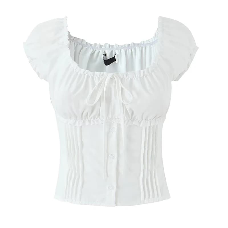YENKYE French Style Sweet White Shirts For Beautiful Girls Front Button Vintage Puff Sleeve Slim Holiday Summer Tops 2026