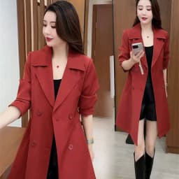 Fashion Design Thanks Mid Length Suit Jacket Ladies Blazer 2026 New Spring Autumn Double Breasted Casual Suit Windbreaker Coat
