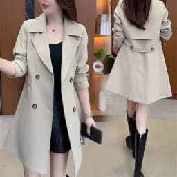 Fashion Design Thanks Mid Length Suit Jacket Ladies Blazer 2026 New Spring Autumn Double Breasted Casual Suit Windbreaker Coat