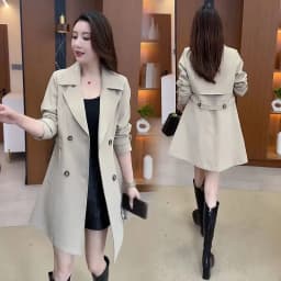 Fashion Design Thanks Mid Length Suit Jacket Ladies Blazer 2026 New Spring Autumn Double Breasted Casual Suit Windbreaker Coat