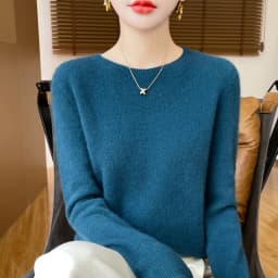 2025 autumn and winter new pullover wool sweater women's 100% pure wool sweater round-neck thickened cashmere undershirt