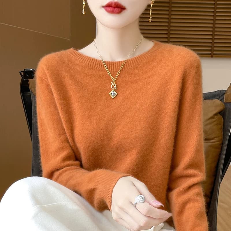 2025 autumn and winter new pullover wool sweater women's 100% pure wool sweater round-neck thickened cashmere undershirt