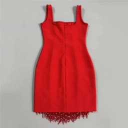Women Sexy Sleeveless Bandage Dress Fashion Beading Tassel Clothes Club Party Bodycon Dresses