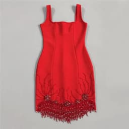 Women Sexy Sleeveless Bandage Dress Fashion Beading Tassel Clothes Club Party Bodycon Dresses