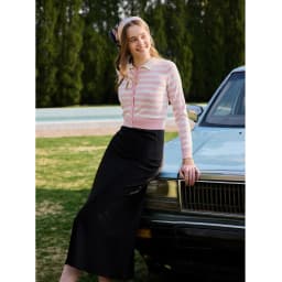 AP SS26 Women Stripe Knitting Cardigan Turndown Collar Elegant Clothing