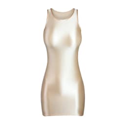 Women's Shiny Smooth Sleeveless Tank Top Round Neck Slim Fit Hip Warp Dress One-Step Tight Sheath Skirt Glossy Solid Color MJINM