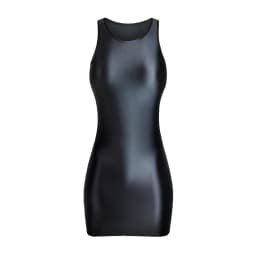 Women's Shiny Smooth Sleeveless Tank Top Round Neck Slim Fit Hip Warp Dress One-Step Tight Sheath Skirt Glossy Solid Color MJINM