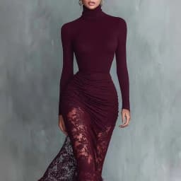 Autumn Turtleneck Long Sleeve Mermaid Dress Women Elegant Lace Hem Bodycon Midi Dresses Party Evening Outfit 2027