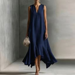 2026 Spring Solid Elegant Party Maxi Dress Woman Sexy V Neck Ruffles Hem Irregular Long Dress Summer Sleeveless Loose Boho Dress