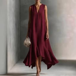 2026 Spring Solid Elegant Party Maxi Dress Woman Sexy V Neck Ruffles Hem Irregular Long Dress Summer Sleeveless Loose Boho Dress