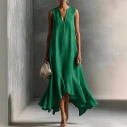 2026 Spring Solid Elegant Party Maxi Dress Woman Sexy V Neck Ruffles Hem Irregular Long Dress Summer Sleeveless Loose Boho Dress