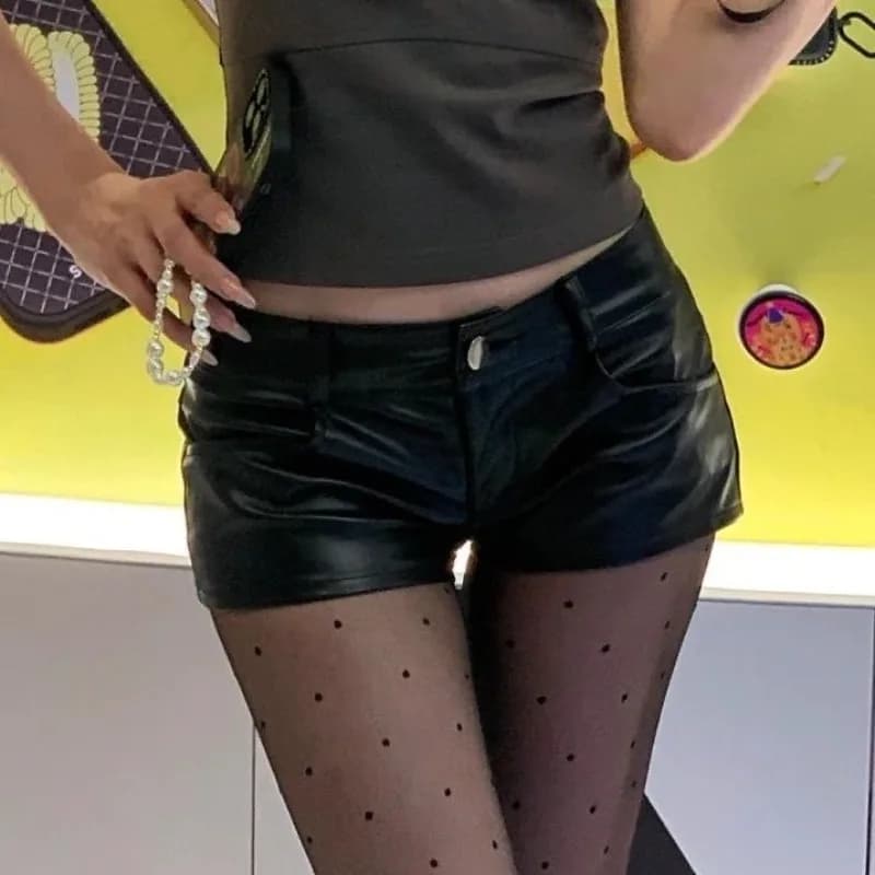 Spice Girl Low Waist PU Leather Super Shorts Women's Nightclub Black Hip Slim Booty Shorts