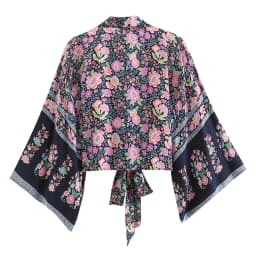 Floral Print Sashes Short Kimono Top Women Fashion V Neck Batwing Sleeve Shirt Blouse Lace Up Bohemian Hoodie Beach Bikini Cover