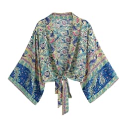 Floral Print Sashes Short Kimono Top Women Fashion V Neck Batwing Sleeve Shirt Blouse Lace Up Bohemian Hoodie Beach Bikini Cover