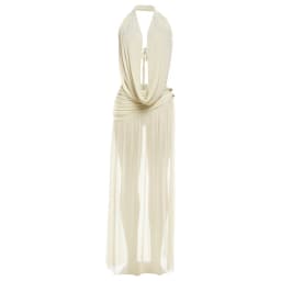 Women Sexy Club Party 2 Piece Set Swinging Collar Lace Up Halter Backless Tank Tops + Ruched Split Maxi Skirts Vacation Suits