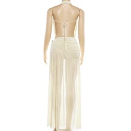 Women Sexy Club Party 2 Piece Set Swinging Collar Lace Up Halter Backless Tank Tops + Ruched Split Maxi Skirts Vacation Suits