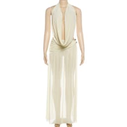 Women Sexy Club Party 2 Piece Set Swinging Collar Lace Up Halter Backless Tank Tops + Ruched Split Maxi Skirts Vacation Suits