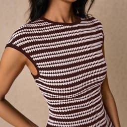 Elegant Sleeveless Knit Women's Long Dress with Round Neck and Color - Blocked Stripes for Fashionable and Casual Wear