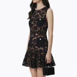 Summer New round Neck Black Lace Sleeveless Dress High Quality Fashion Sexy Hollow Diamond Embedded Mini Skirt for Women
