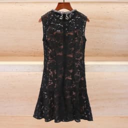 Summer New round Neck Black Lace Sleeveless Dress High Quality Fashion Sexy Hollow Diamond Embedded Mini Skirt for Women