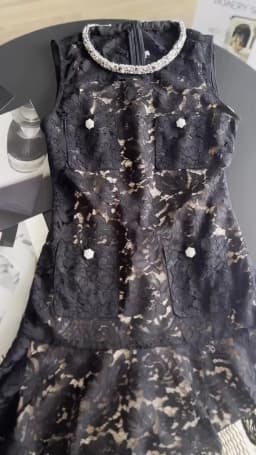 Summer New round Neck Black Lace Sleeveless Dress High Quality Fashion Sexy Hollow Diamond Embedded Mini Skirt for Women