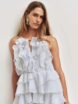 TWOTWINSTYLE Solid Loose Spliced Ruffles Chic Dresses for Women V Neck Sleeveless French Vacation Dress Female Summer Fashion