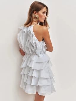 TWOTWINSTYLE Solid Loose Spliced Ruffles Chic Dresses for Women V Neck Sleeveless French Vacation Dress Female Summer Fashion