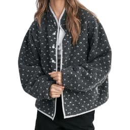 2026 Women's Fashion Lambswool Patchwork Check Coat, Autumn and Winter Zipper Edge Coat Printed Fleece Jacket