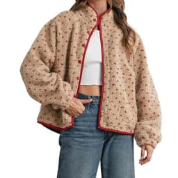 2026 Women's Fashion Lambswool Patchwork Check Coat, Autumn and Winter Zipper Edge Coat Printed Fleece Jacket