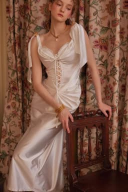 Lacemade Original Pearl White Dress Summer Spaghetti Lace-up Long Trumpet Skirt Romantic Fishbone Knit Slim Dress Vestidos