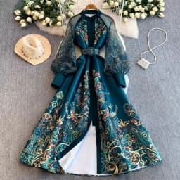Vintage Dr Women Palace Retro Printing Long Maxi Dress Floral Chiffon Sleeve Elegant Spring Vestidos Wholesale Clothing