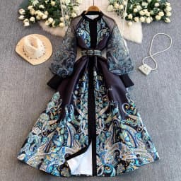 Vintage Dr Women Palace Retro Printing Long Maxi Dress Floral Chiffon Sleeve Elegant Spring Vestidos Wholesale Clothing