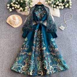 Vintage Dr Women Palace Retro Printing Long Maxi Dress Floral Chiffon Sleeve Elegant Spring Vestidos Wholesale Clothing