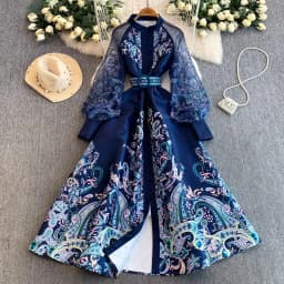 Vintage Dr Women Palace Retro Printing Long Maxi Dress Floral Chiffon Sleeve Elegant Spring Vestidos Wholesale Clothing