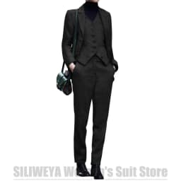 Chic Herringbone Women's Suit 3 Piece Single Breasted Tweed Slim Formal Outfit for Office Daily Casual Suits (Blazer+Vest+Pants)