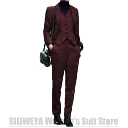 Chic Herringbone Women's Suit 3 Piece Single Breasted Tweed Slim Formal Outfit for Office Daily Casual Suits (Blazer+Vest+Pants)