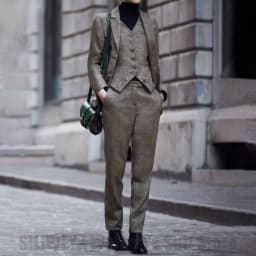 Chic Herringbone Women's Suit 3 Piece Single Breasted Tweed Slim Formal Outfit for Office Daily Casual Suits (Blazer+Vest+Pants)