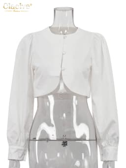Clacive Fashion Slim White Cotton Women's Shirt 2025 Elegant O-Neck Long Sleeve Shirts Streetwear Solid Crop Top Female Clothing