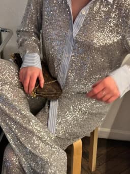 New Style Women's Suit Loose Casual Sequin Patchwork Long Sleeve Shirt Shorts Pants Set Fashion Women 2025 New BAP7
