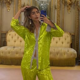 New Style Women's Suit Loose Casual Sequin Patchwork Long Sleeve Shirt Shorts Pants Set Fashion Women 2025 New BAP7