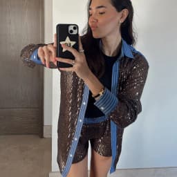 New Style Women's Suit Loose Casual Sequin Patchwork Long Sleeve Shirt Shorts Pants Set Fashion Women 2025 New BAP7