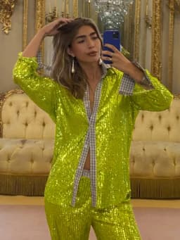 New Style Women's Suit Loose Casual Sequin Patchwork Long Sleeve Shirt Shorts Pants Set Fashion Women 2025 New BAP7