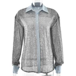 New Style Women's Suit Loose Casual Sequin Patchwork Long Sleeve Shirt Shorts Pants Set Fashion Women 2025 New BAP7