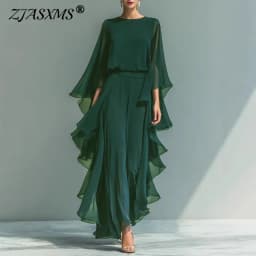 Elegant Crew Neck Blouse Shirts & High Waist Pants Set Woman 2 Piece Solid Chiffon Ruffle Outfit 2026 Spring Summer Office Suits